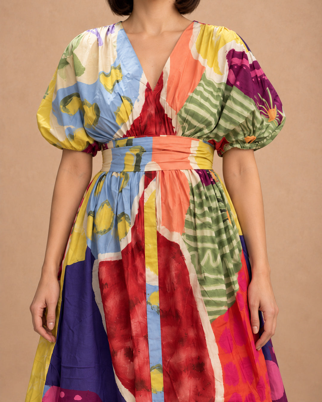 Juno Florentine Mosaic Print Belted Cotton Dress