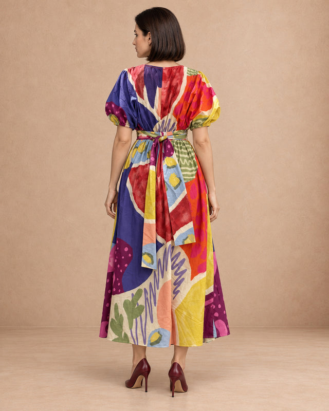 Juno Florentine Mosaic Print Belted Cotton Dress
