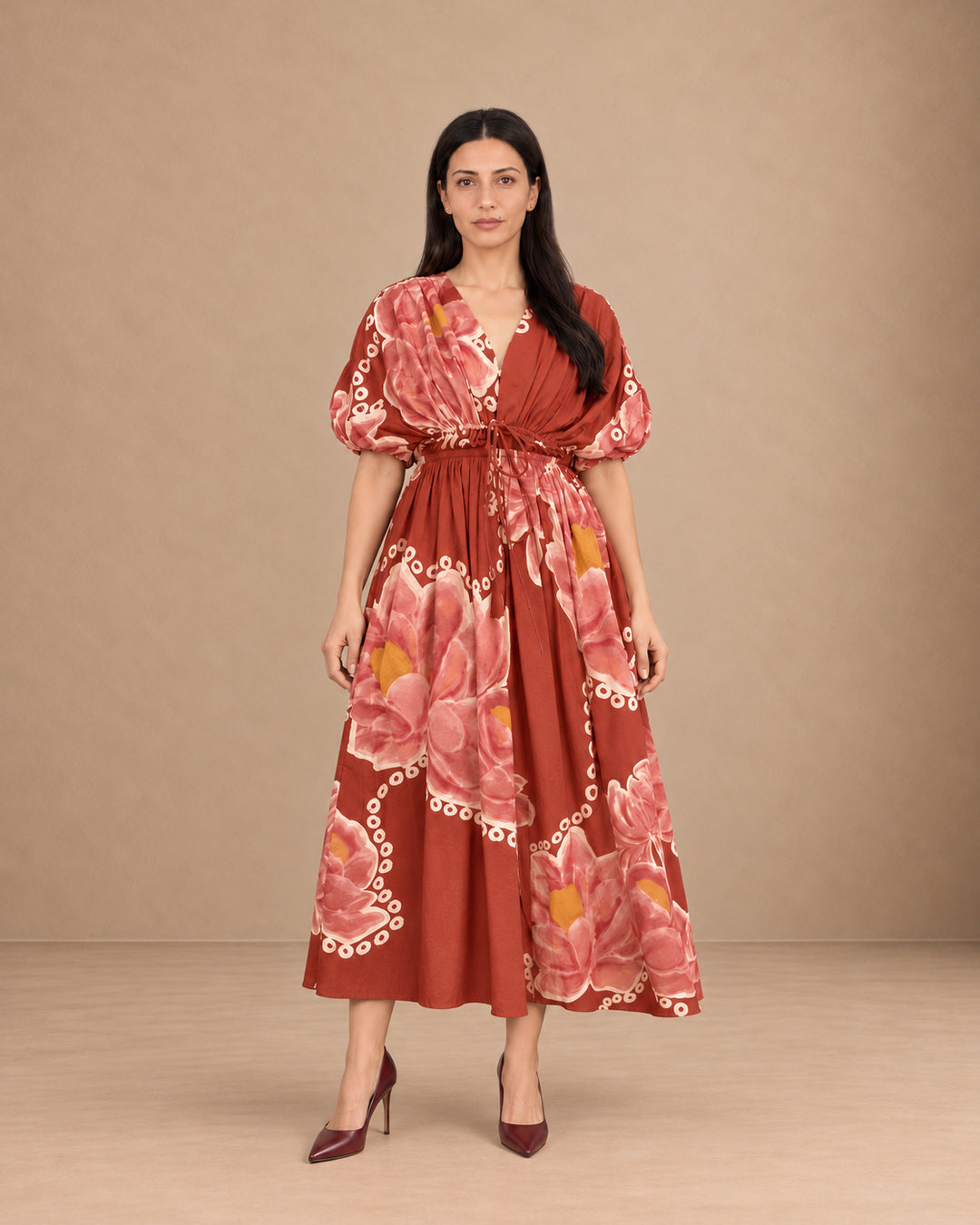 Nirvana Bubbly Spritz Print Puff Sleeve Cotton Dress