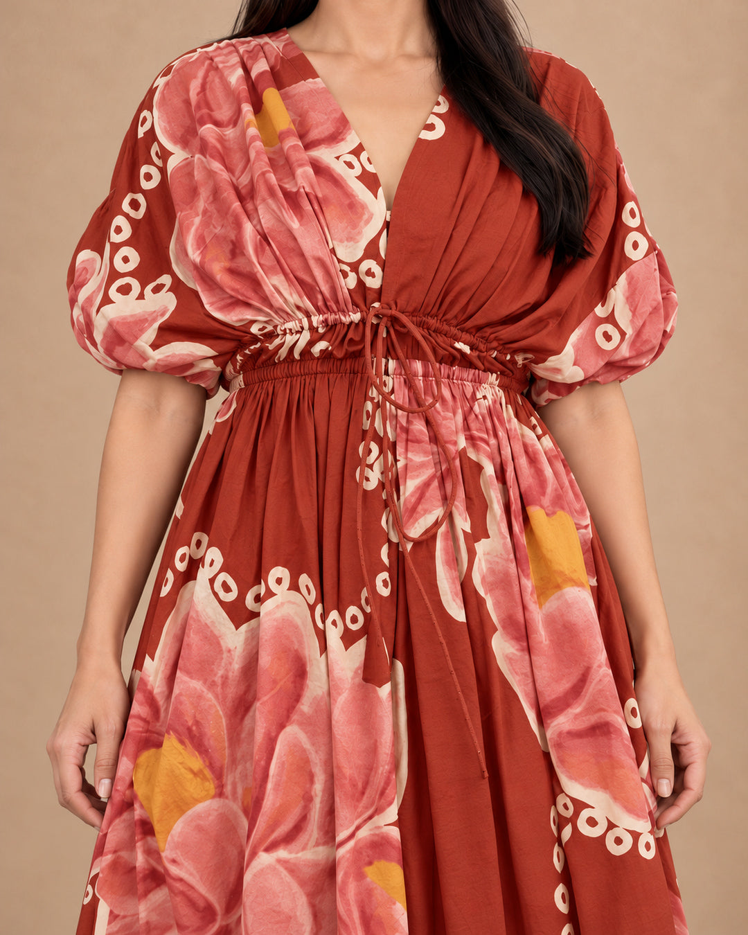 Nirvana Bubbly Spritz Print Puff Sleeve Cotton Dress