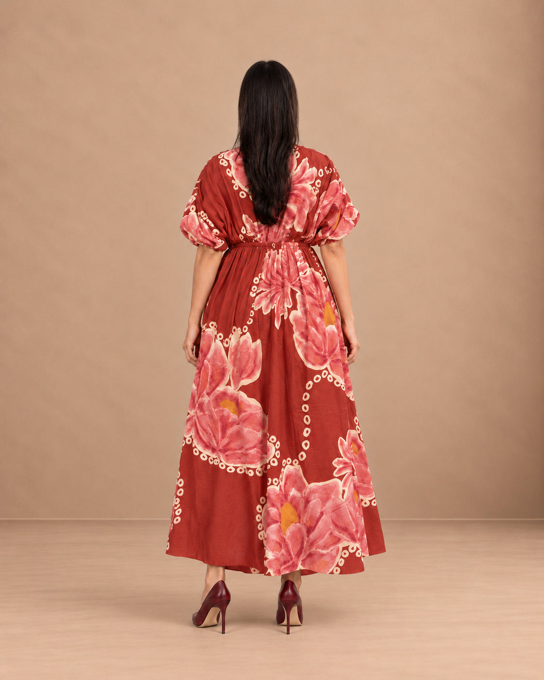 Nirvana Bubbly Spritz Print Puff Sleeve Cotton Dress