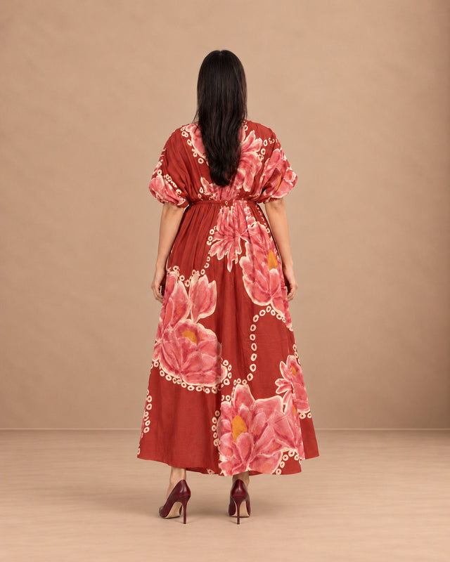 Nirvana Bubbly Spritz Print Puff Sleeve Cotton Dress