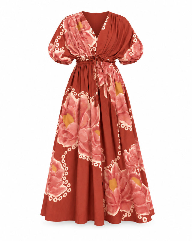 Nirvana Bubbly Spritz Print Puff Sleeve Cotton Dress