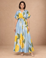 Nirvana Limoncello Print Puff Sleeve Cotton Dress