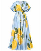Nirvana Limoncello Print Puff Sleeve Cotton Dress