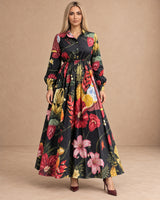 Petalia Midnight Black Sol Garden Print Cotton Dress