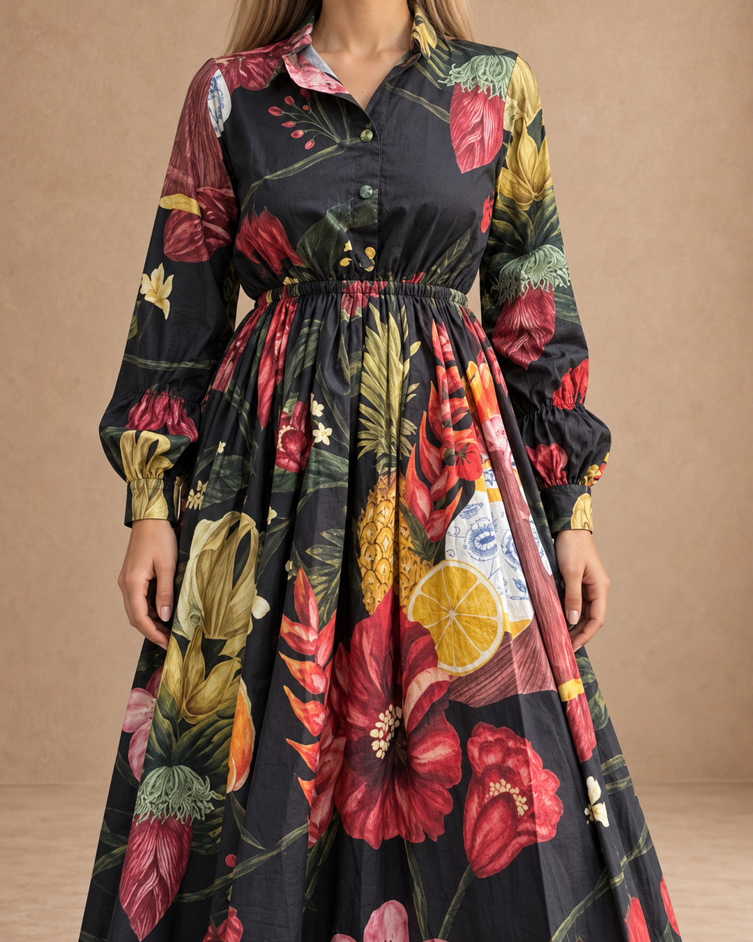Petalia Midnight Black Sol Garden Print Cotton Dress