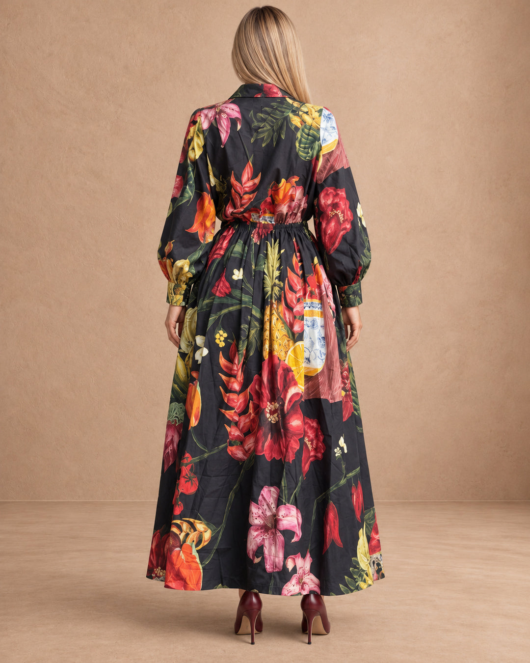 Petalia Midnight Black Sol Garden Print Cotton Dress