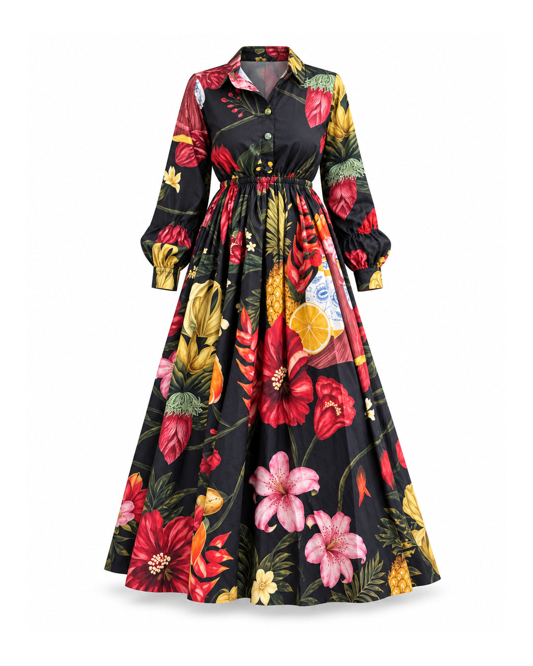 Petalia Midnight Black Sol Garden Print Cotton Dress