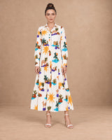 Riviera White Hidden Spring Print Tiered Cotton Shirt Dress