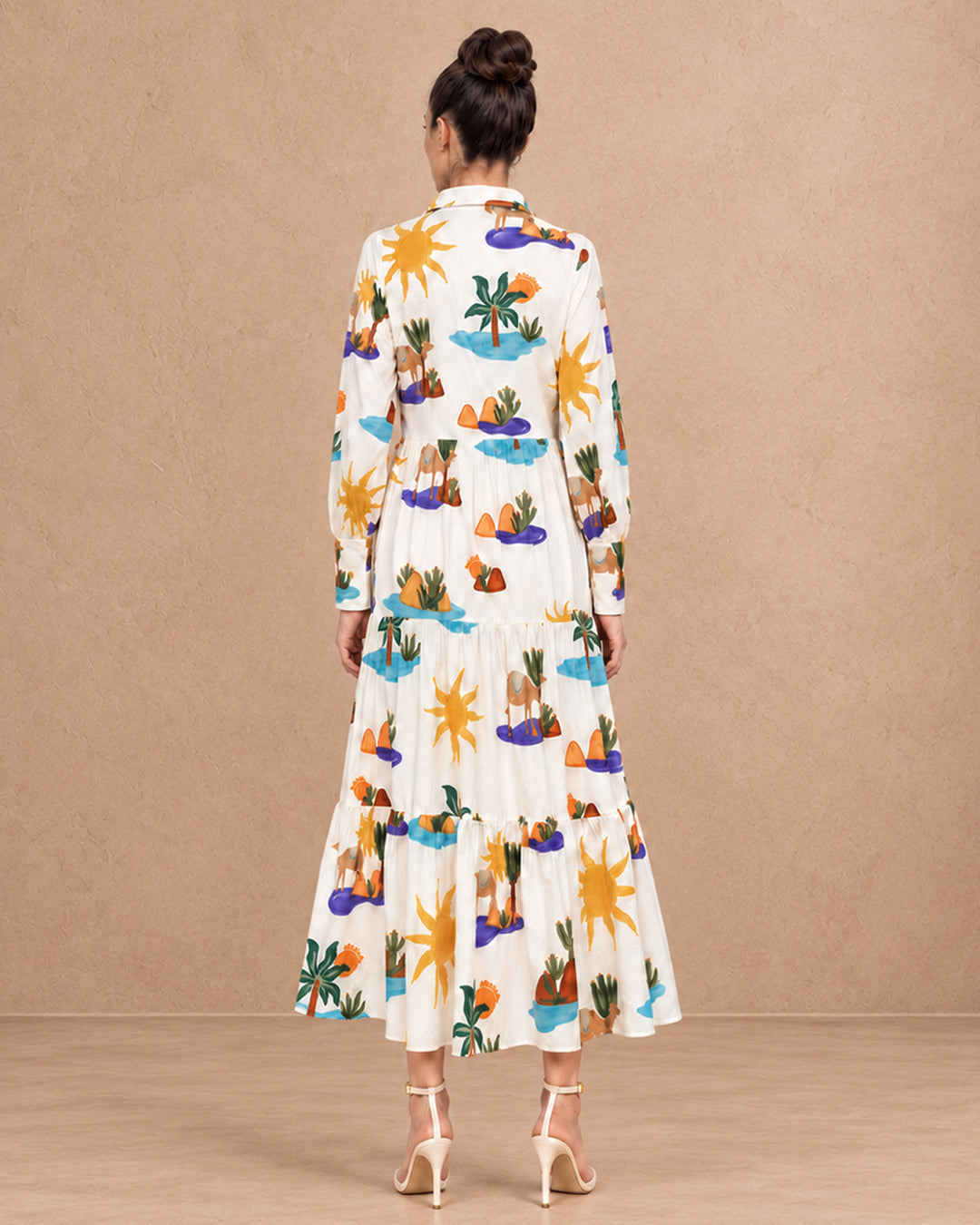 Riviera White Hidden Spring Print Tiered Cotton Shirt Dress