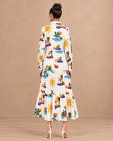 Riviera White Hidden Spring Print Tiered Cotton Shirt Dress