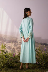 Aqua Azure Beaded Tunic with embroidered cuffs, full length back view