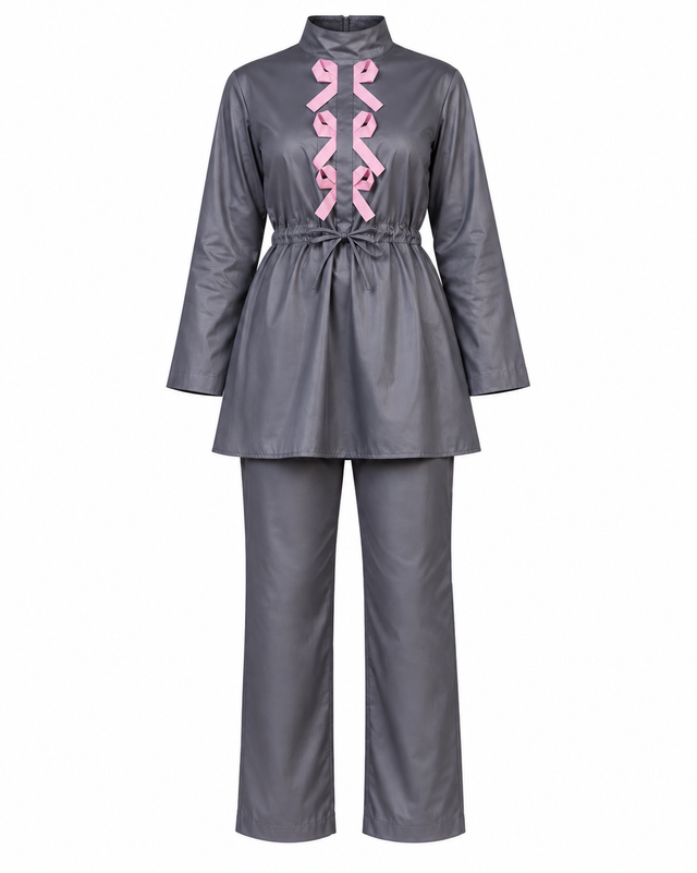 Grey Ribbon Detail Tunic and Trousers Swim Set