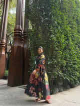 Petalia Dress in Sol Garden print (Midnight Black)
