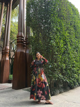 Petalia Dress in Sol Garden print (Midnight Black)