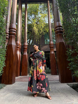 Petalia Dress in Sol Garden print (Midnight Black)
