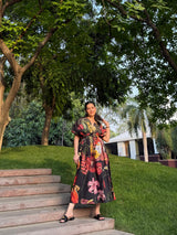 Nirvana Dress in Sol Garden print (Midnight Black)