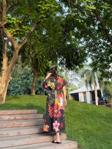 Nirvana Dress in Sol Garden print (Midnight Black)