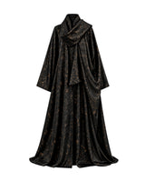 Black Patterned Reversible Wool Bisht Abaya with Shawl Collar