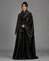Black Patterned Reversible Wool Bisht Abaya with Shawl Collar