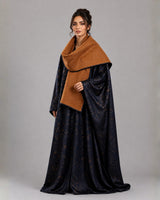 Black Patterned Reversible Wool Bisht Abaya with Shawl Collar