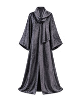 Blue Grey Patterned Reversible Wool Bisht Abaya with Shawl Collar