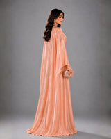 Peach Shimmering Crepe Butterfly Jalabiya with Stone Trimmed Neckline