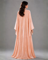 Peach Shimmering Crepe Butterfly Jalabiya with Stone Trimmed Neckline