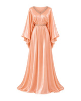 Peach Shimmering Crepe Butterfly Jalabiya with Stone Trimmed Neckline