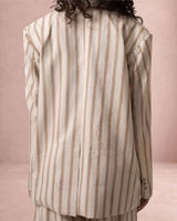 Beige striped Rekh Double-Buttoned Blazer with oversized shoulders, back view