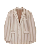 Beige striped Rekh Double-Buttoned Blazer with notched lapel, flat front view