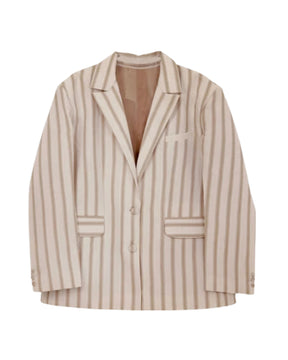 Beige striped Rekh Double-Buttoned Blazer with notched lapel, flat front view