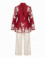 Vasco Floral Embroidered Chanderi Silk Flap Blazer and Pant Two-Piece Set
