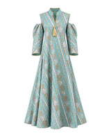 Embroidered A-Line Linen Jalabiya with Shoulder Cutouts and Tassel