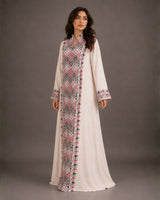 Diamond Embroidered Linen Jalabiya with Split Neckline
