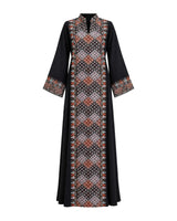 Diamond Embroidered Linen Jalabiya with Split Neckline