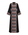 Diamond Embroidered Linen Jalabiya with Split Neckline