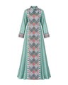 Diamond Embroidered Linen Jalabiya with Split Neckline