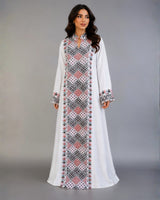 Diamond Embroidered Linen Jalabiya with Split Neckline