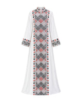 Diamond Embroidered Linen Jalabiya with Split Neckline