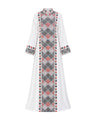 Diamond Embroidered Linen Jalabiya with Split Neckline