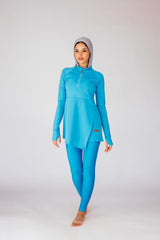 Mono Aqua Zip Neck Asymmetric Hem Swim Top
