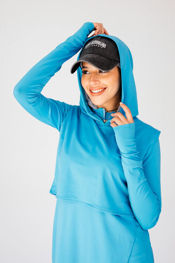Swim Hood Aqua Cropped Sleeveless Hooded Swim Top