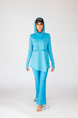 Swim Hood Aqua Cropped Sleeveless Hooded Swim Top