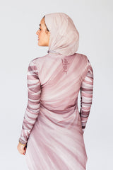 Huruf Mauve Calligraphy Print Zip Neck Swim Top