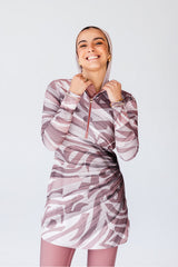 Huruf Mauve Calligraphy Print Zip Neck Swim Top