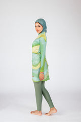 Lime Fusion Lime and Mint Wave Print Zip Neck Swim Top