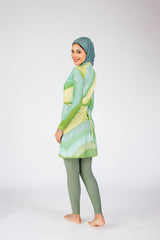 Lime Fusion Lime and Mint Wave Print Zip Neck Swim Top