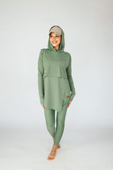 Swim Hood Olive Cropped Sleeveless Hooded Swim Top